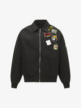 Cartoon Flocking Embroidery College Stand Collar Jacket